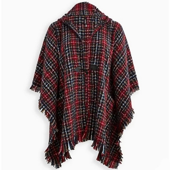 Torrid Hooded Ruana Plaid Poncho One Size - Picture 2 of 7